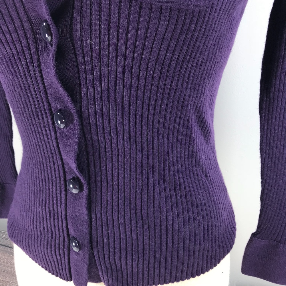 Dark Purple Large Button Down Pocket Sweater - image 4